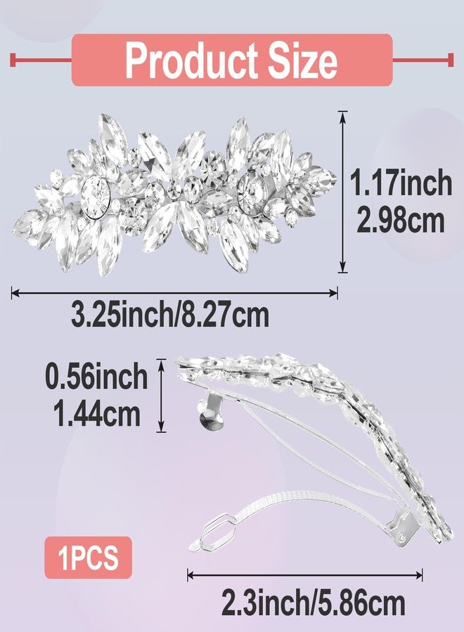 ANCIRS Rhinestone Hair Clips, Crystal Hair Clip for Wedding, Silver Wedding Hair Pins, Sparkly French Hair Barrettes for Bridal Brides Women Thick Long Hair (1 Pcs) - Image 2